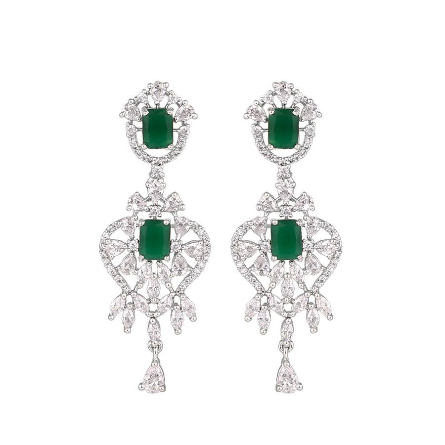 Estele Rhodium Plated Cz Magnificent Designer Necklace Set With Emerald Stones For Women : AD-711-IR-GNNKER