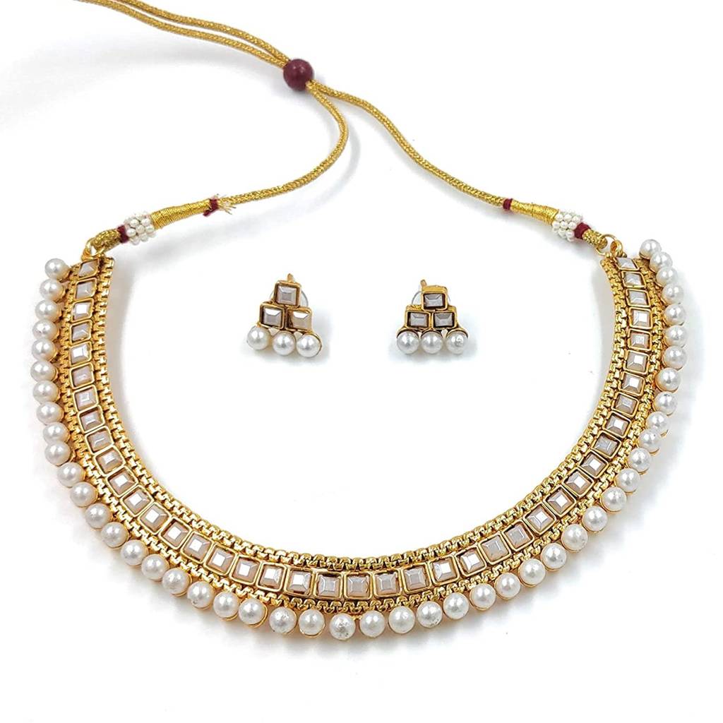 Peora Traditional Gold Plated Choker Necklace & Stud Earrings Jewellery Set For Women Girls : PF04N3391W