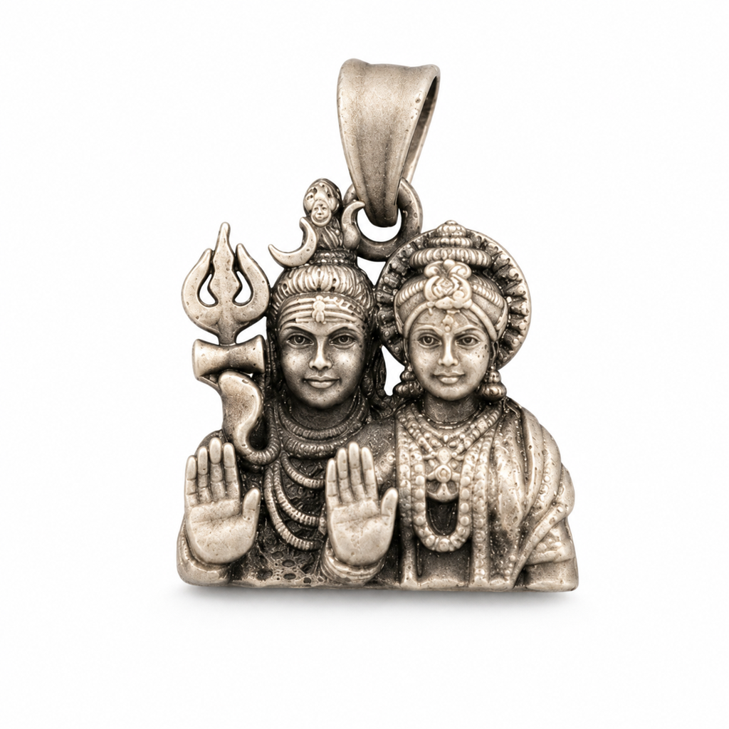 925 Sterling Silver Shiv Shakti Divine Lord Shiva & Goddess Parvati Spiritual Pendant : TWIN152