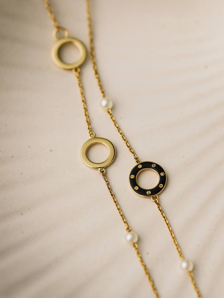 18K Gold Plated Pearl & Circular Motif Necklace Â Anti Tarnish, Everyday : ATC628CMPN