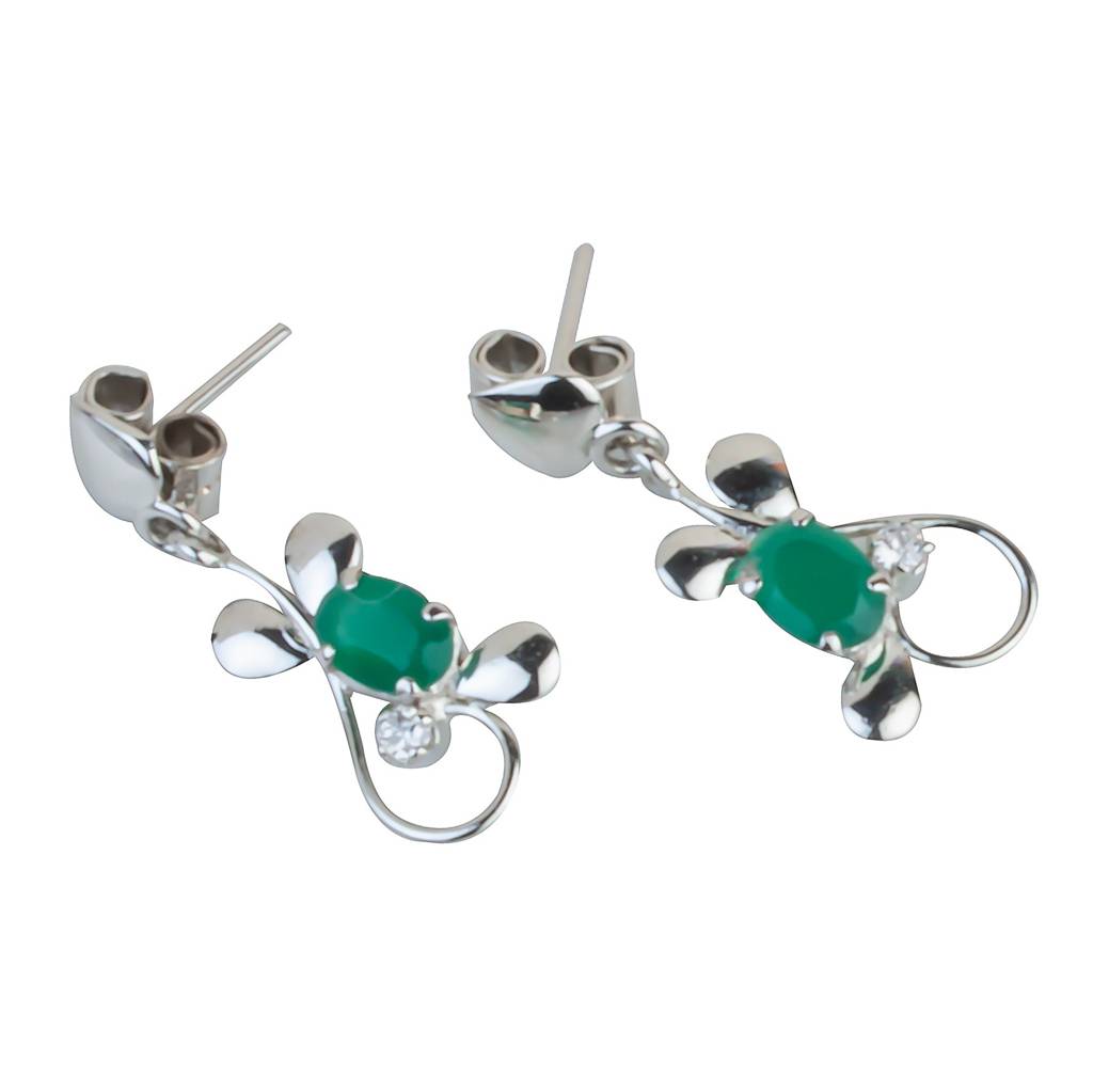 925 Sterling Silver Green Onyx Earrings For Women | Elegant Gemstone Jewelry For Office & Party Wear : FU-0832