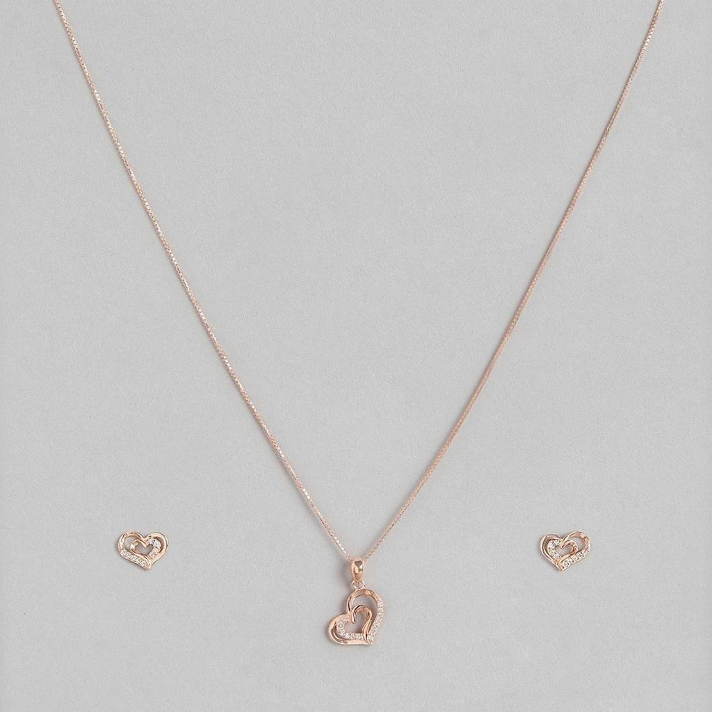 Heartfelt Radiance Cz Rose Gold-Plated 925 Sterling Silver Pendant With Chain : PEN-30106_C-RG