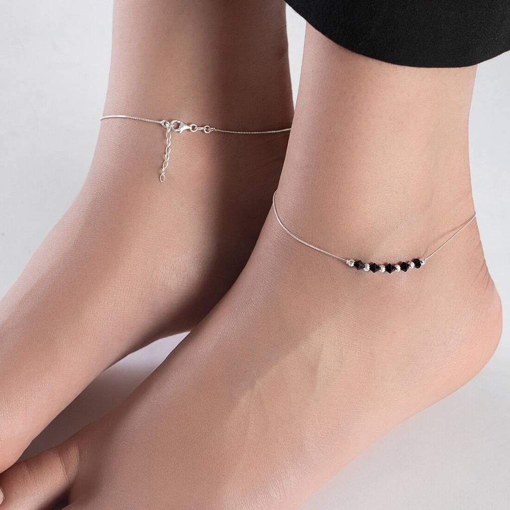 Graceful Whispers Rhodium-Plated 925 Sterling Silver Anklet : ANK-60275-PAIR