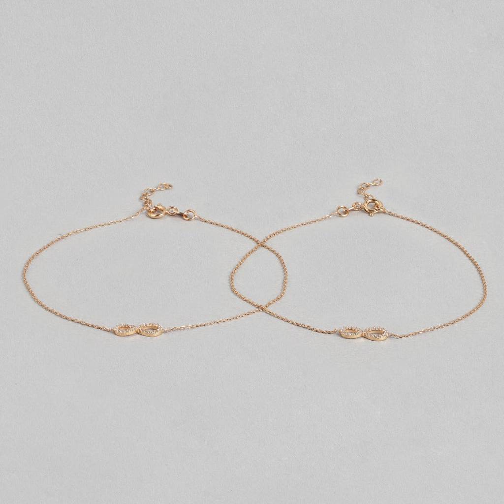 Infinity Rose Gold Plated Cz 925 Sterling Silver Anklet : ANK-60124-PAIR