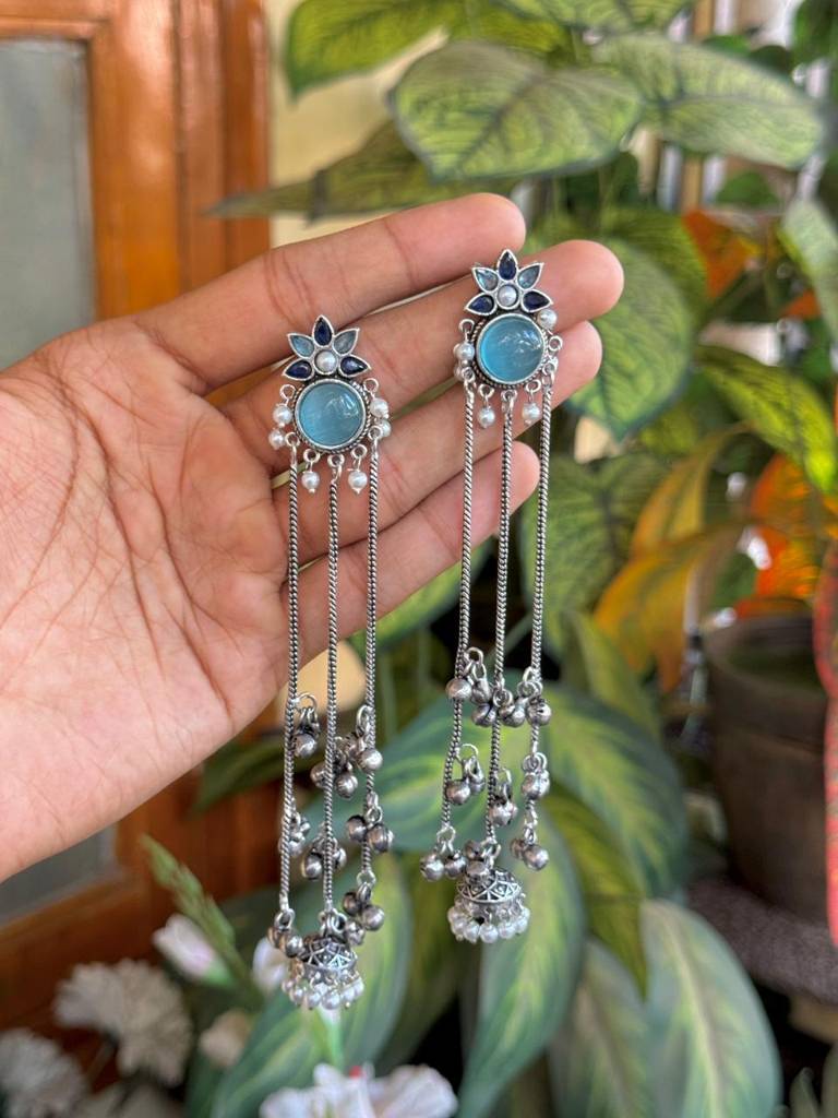 Oxidised Silver Kashmiri Chain Drop Earrings : NA_ST_ER_262_1