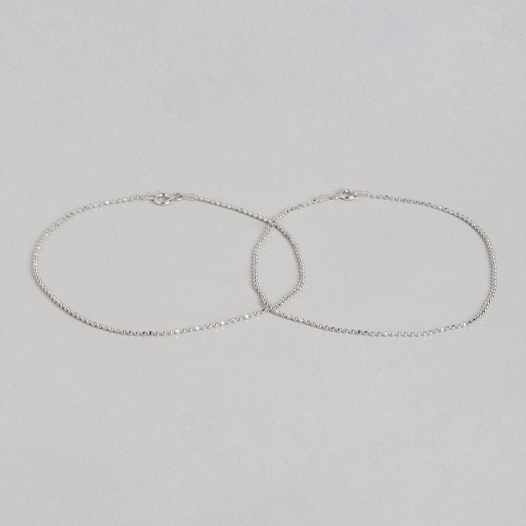 Minimal Tiny Beads 925 Sterling Silver Anklet : ANK-60014-PAIR