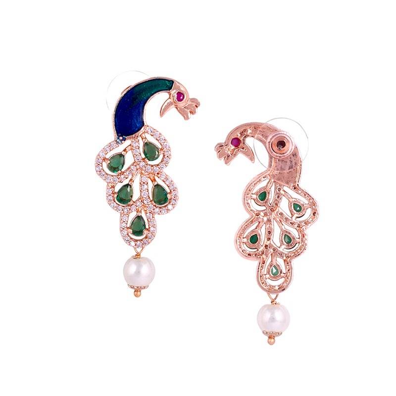 Designer Finish Cz Necklace & Earrings Set | Peacock-Inspired Motif | Occasion Wear : AD-917-RGGNNKER