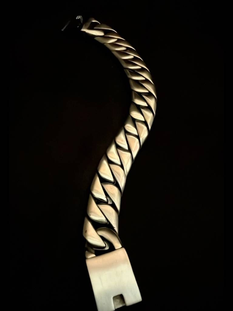 Matte Silver Chunky Cuban Bracelet For Men | Stainless Steel Rhodium : MATB872MSCB