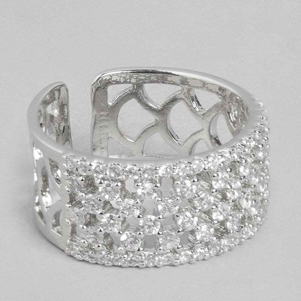 Enigmatic Elegance Rhodium-Plated 925 Sterling Silver Abstract Ring (Adjustable) : RNG-40171