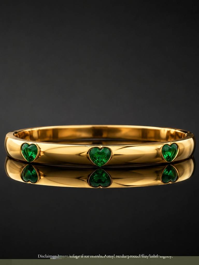 Coil Bangle & Green Heart Cuff Bracelet Combo, 18K Gold-Plated : CBR014CBG