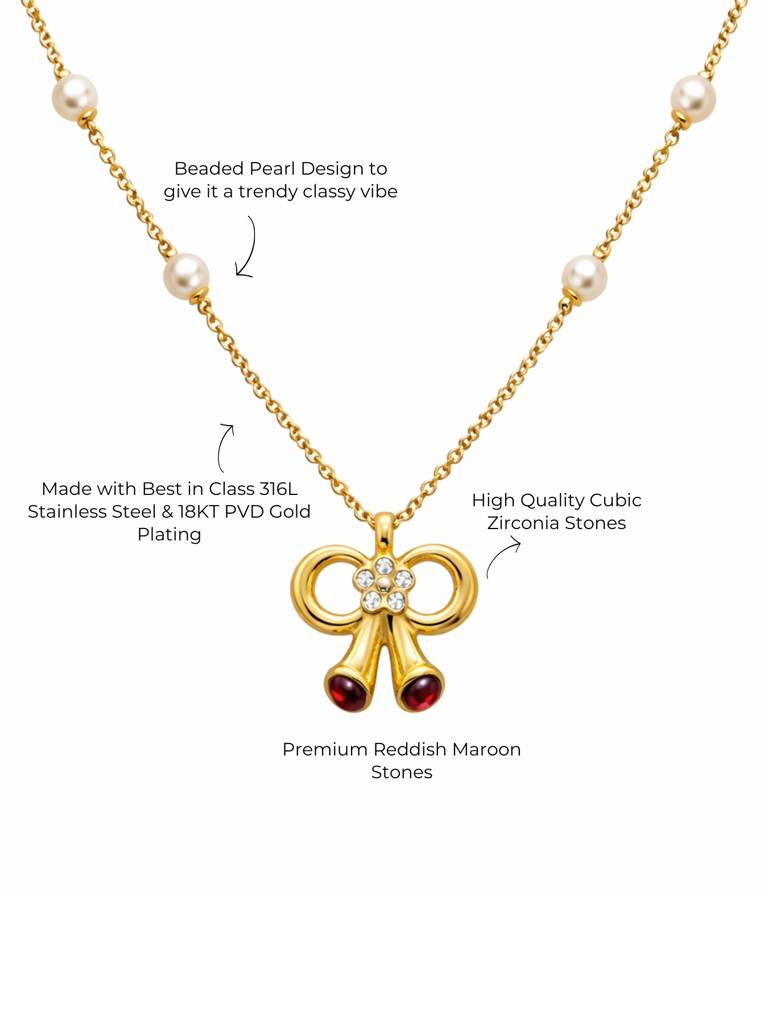 Bow Pearl Gold Necklace | Anti-Tarnish Everyday Chain : S925C732BPC