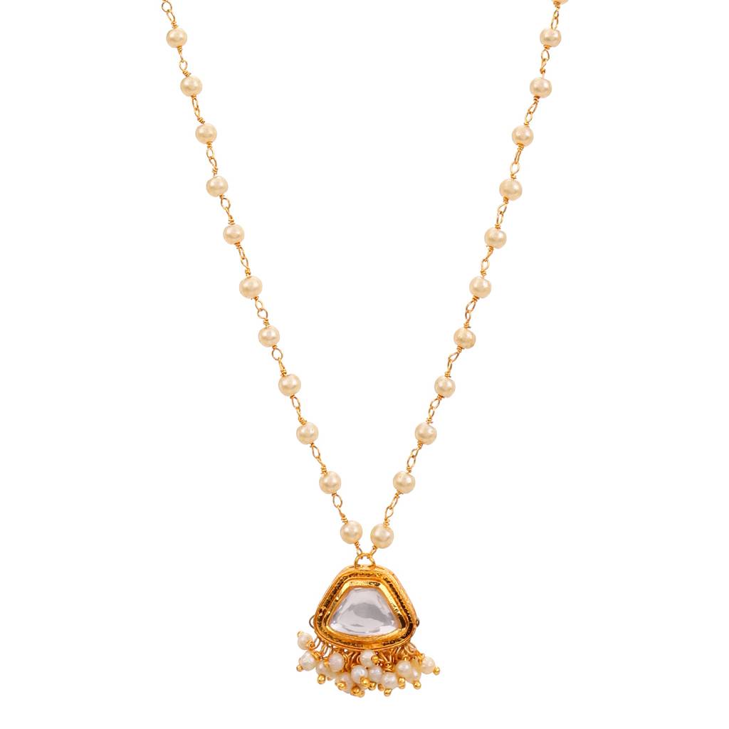 22Kt Gold-Plated Trapezoid Kundan Pearl Chain Set : PE12020