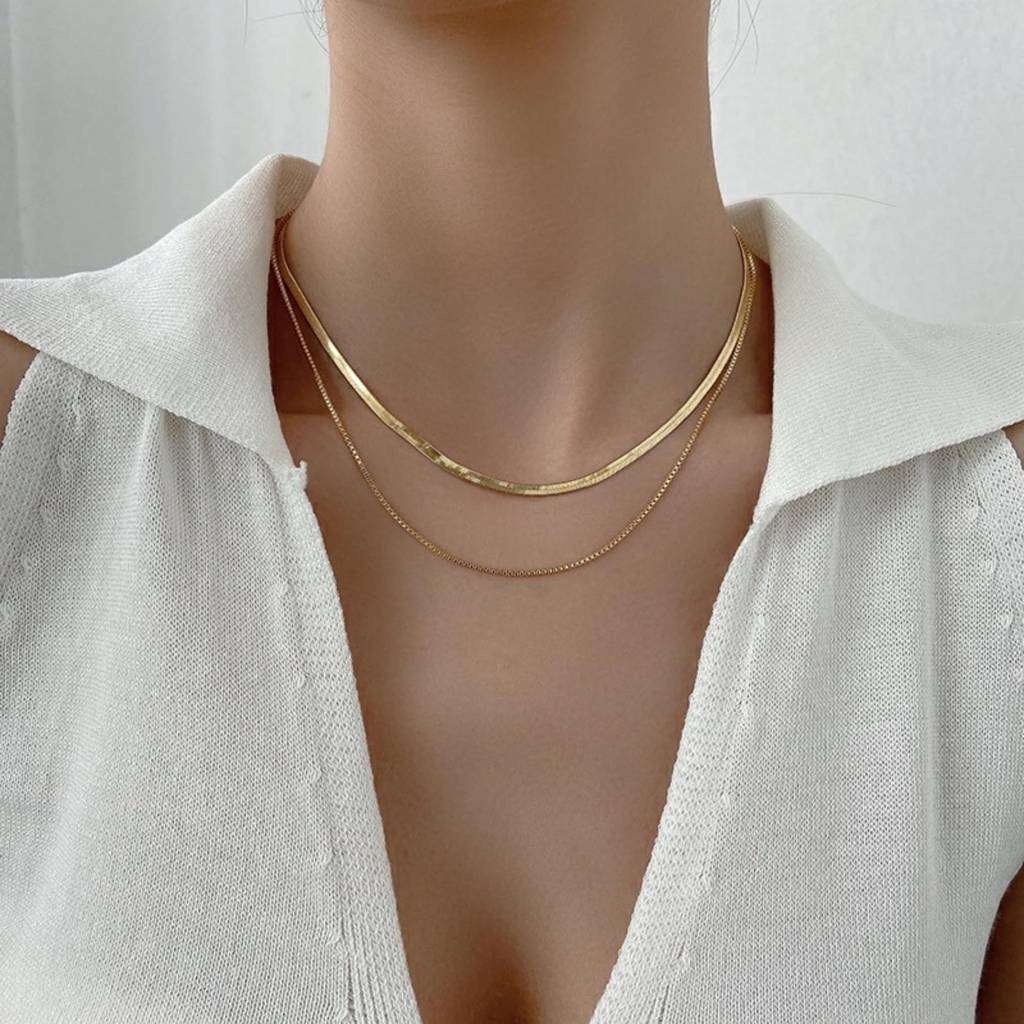 Two Layer Collar Bone Chain Necklace : NC_SS_2LyrChn_gld