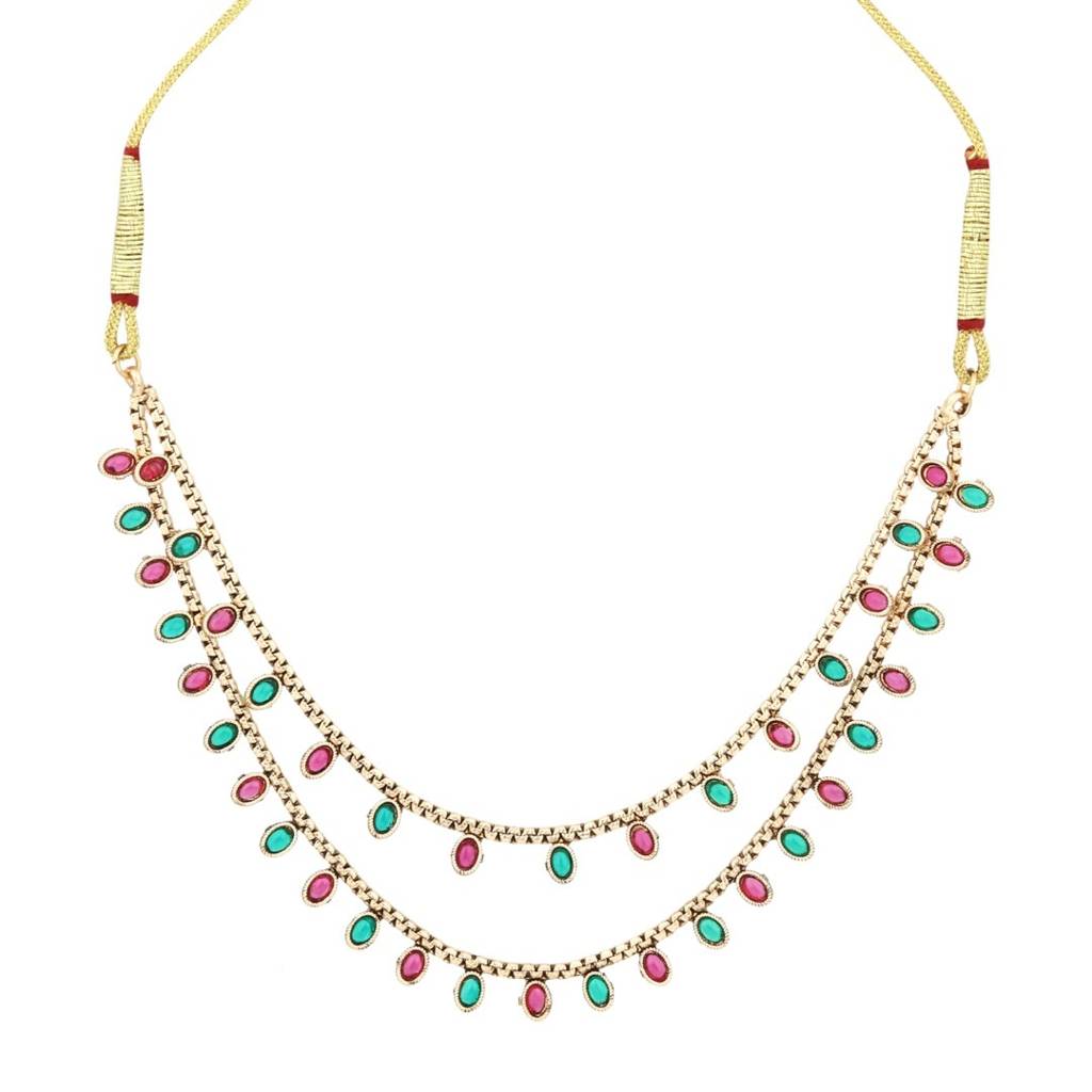 Gold Plated Delicate Double Layered Necklace Set : S24MRNKS485MLT