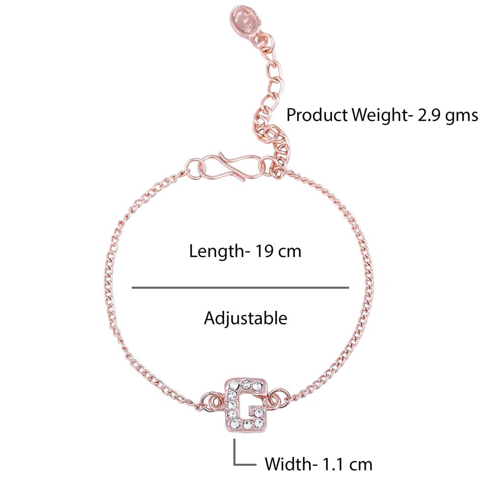 Estele Rosegold Plated Captivating Medium 'G' Letter Bracelet With Crystals For Women : 102178-RG-GBR