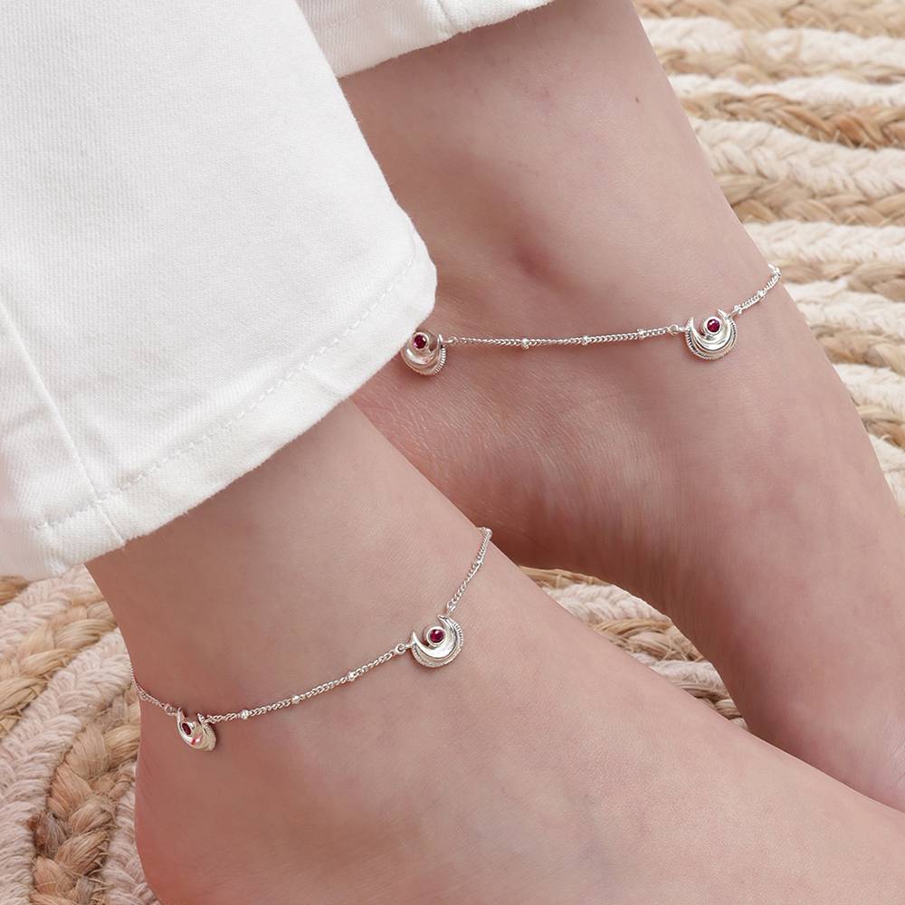 Silver 92.5 Pink Stone Silver Anklet : Silver 92.5 Pink Stone Silver Anklet : Silver 92.5 Pink Stone Silver Anklet : Sil