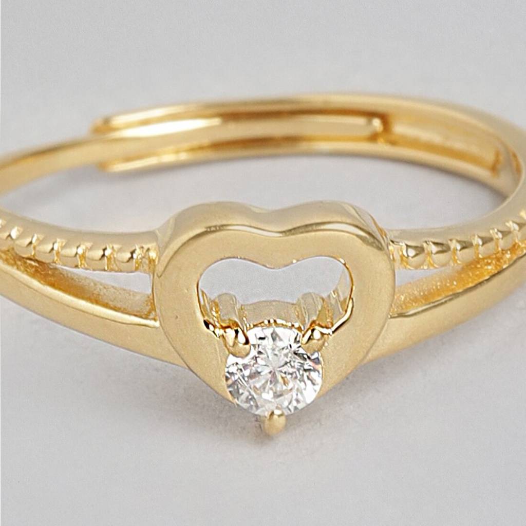 Heartfelt Love Adjustable Gold-Plated 925 Sterling Silver Ring With Cubic Zirconia (Adjustable) : RNG-40154