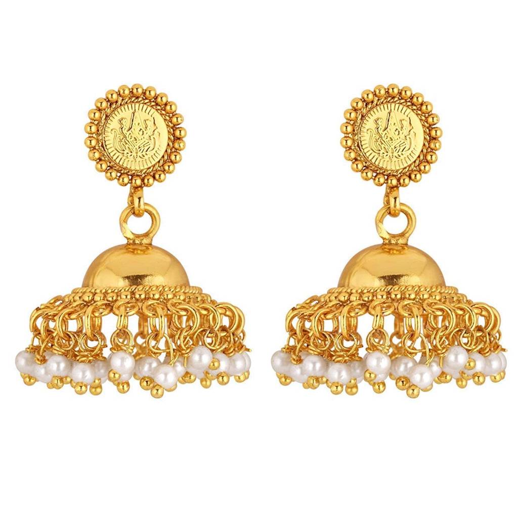Peora Temple Jewellery Gold Plated Goddess Laxmi Pearl Necklace With Jhumki Earrings Ethnic Jewellery For Women Gi : PF37N013R