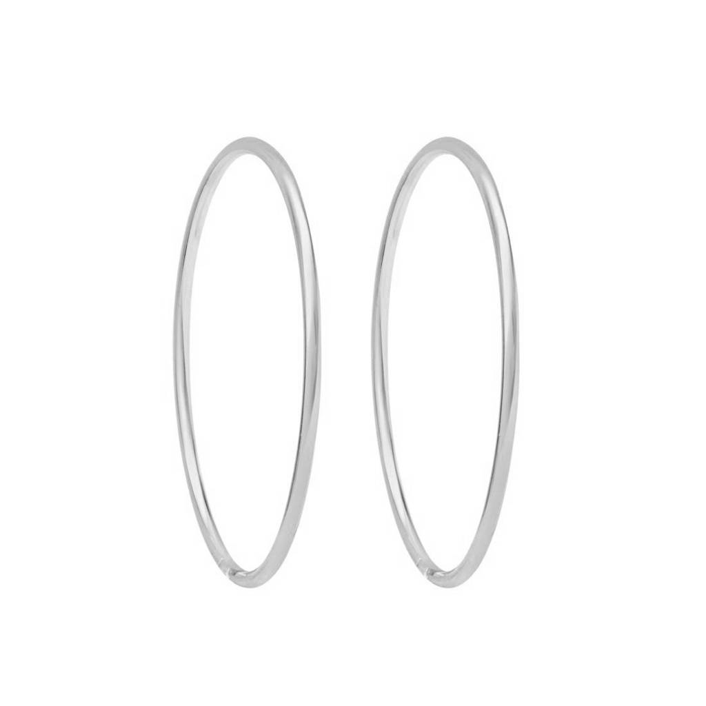 Classic Rhodium Plated 925 Sterling Silver Plain Bangle : BA-90015-ONE-2-4-R