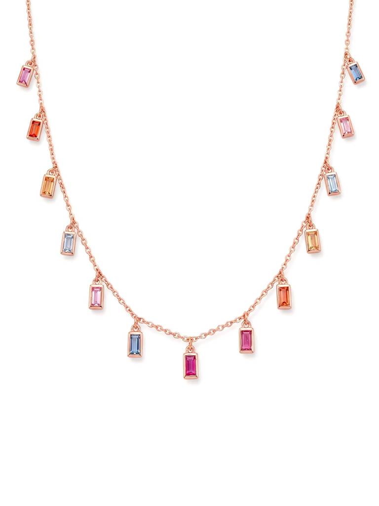 925 Silver Necklace With Multicolor Baguette Cubic Zirconia Drops. A Refined Silver Necklace For Women Designed To  : DXNC1909
