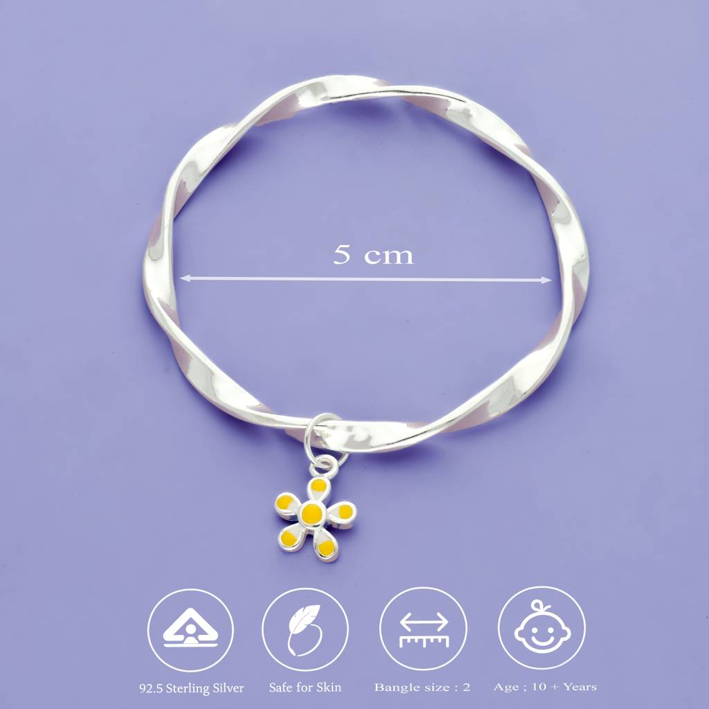 Sunshine Bloom 925 Silver Kid Bangle : KB-CC-RH-R-372-S