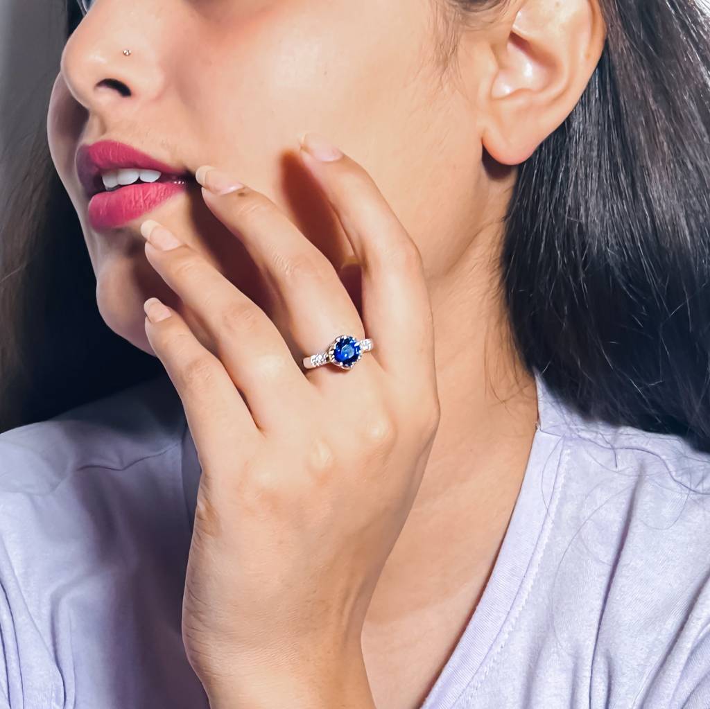 925 Silver Solitaire Sapphire Ring : IS-RG-PL-1079