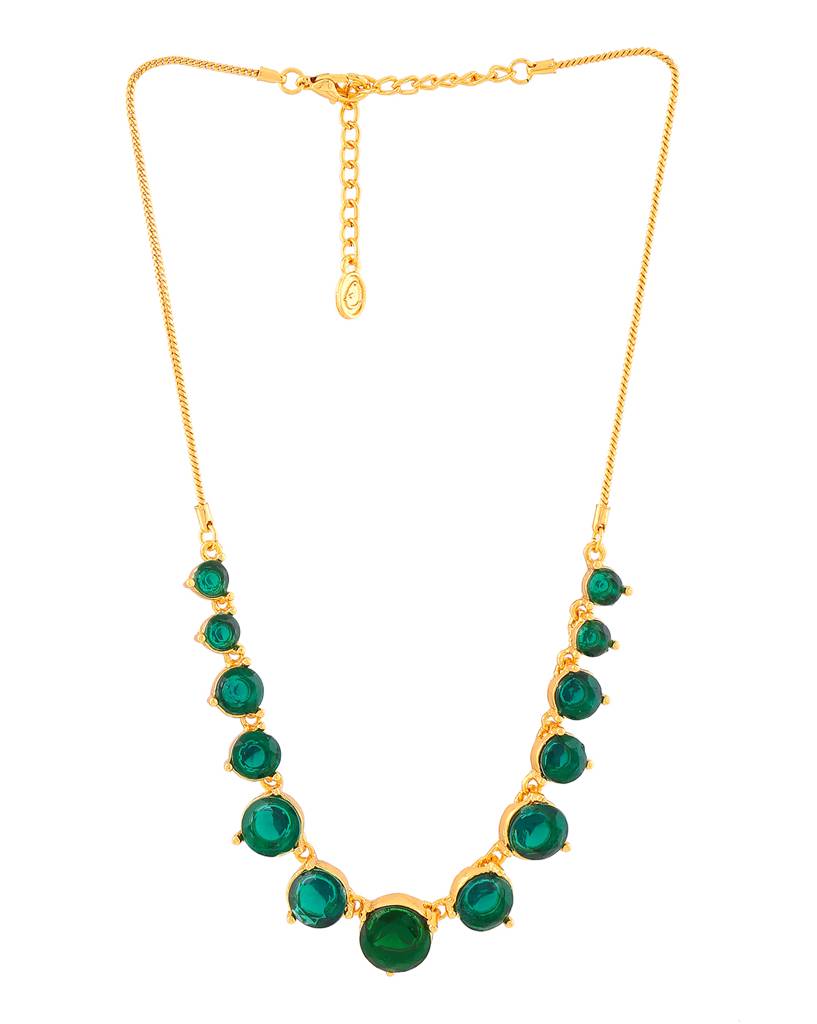 Estele Gold Plated Sparkling Necklace Set With Green Austrian Crystals : 9053-BGGNNKER