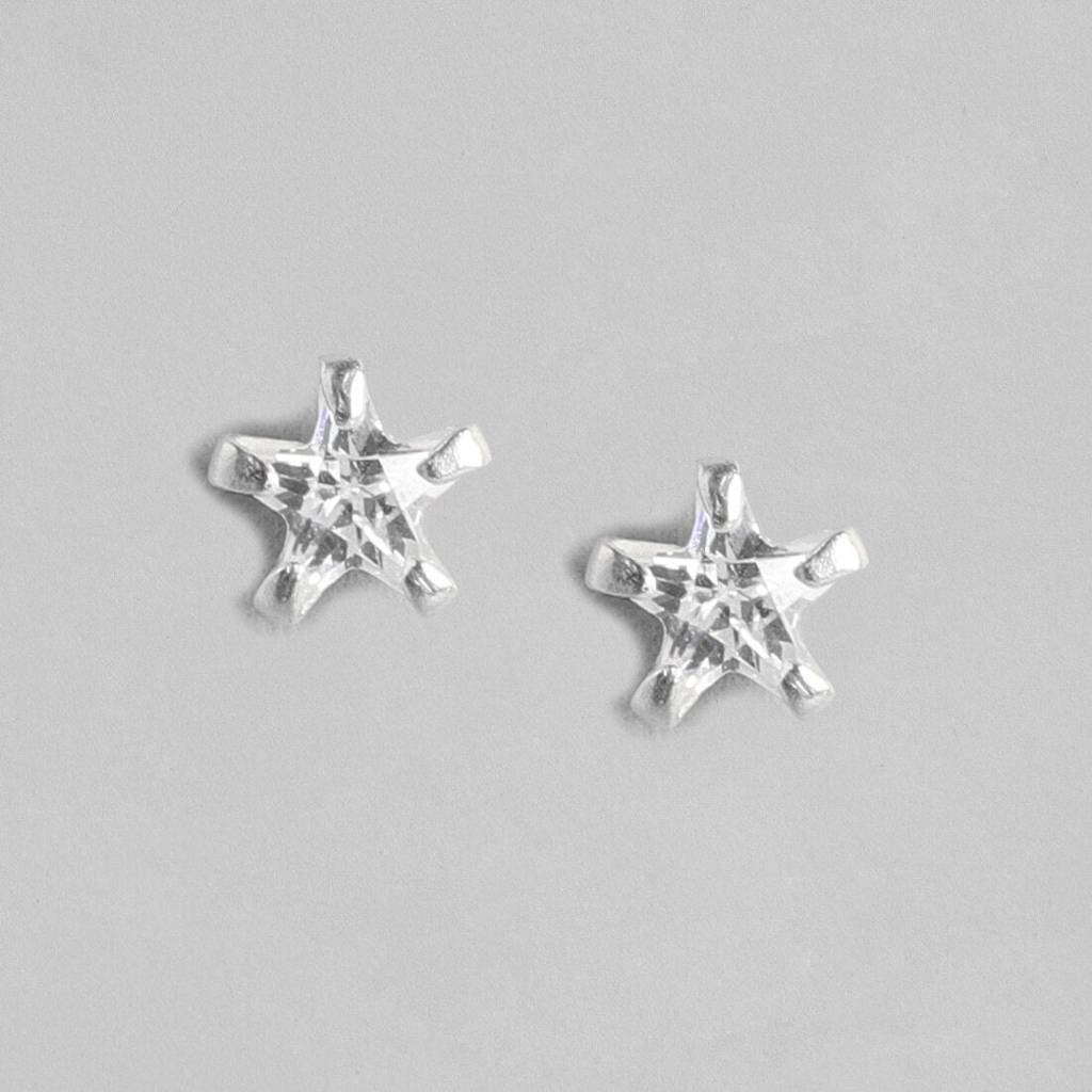 Sterling Star Zircon 925 Stud Silver Earrings : EAR-20097