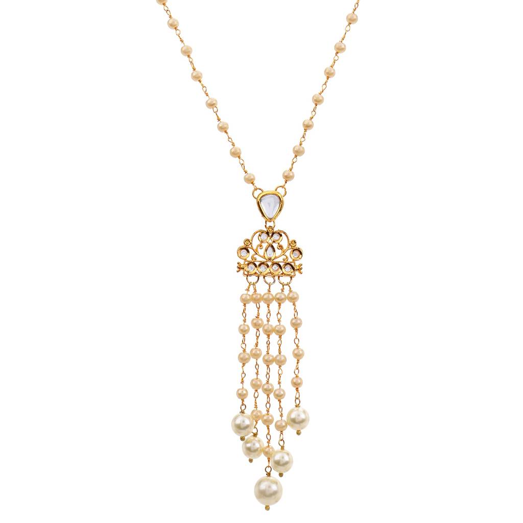 22Kt Gold-Plated Kundan And Pearl Cascade Necklace Set : PE25025