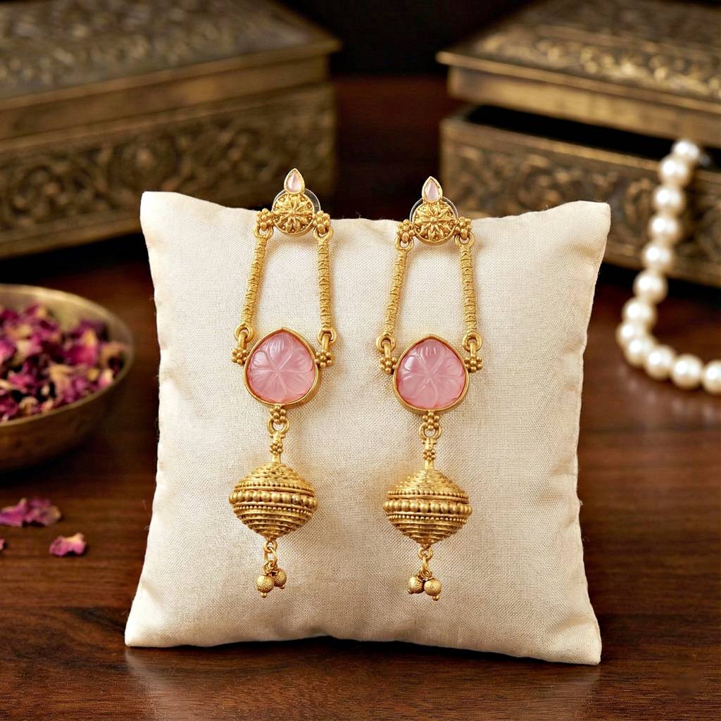 Trendy Celebrity Inspired Oxidised Stone Long Dangler Earrings : 370-KEG-13541-PK