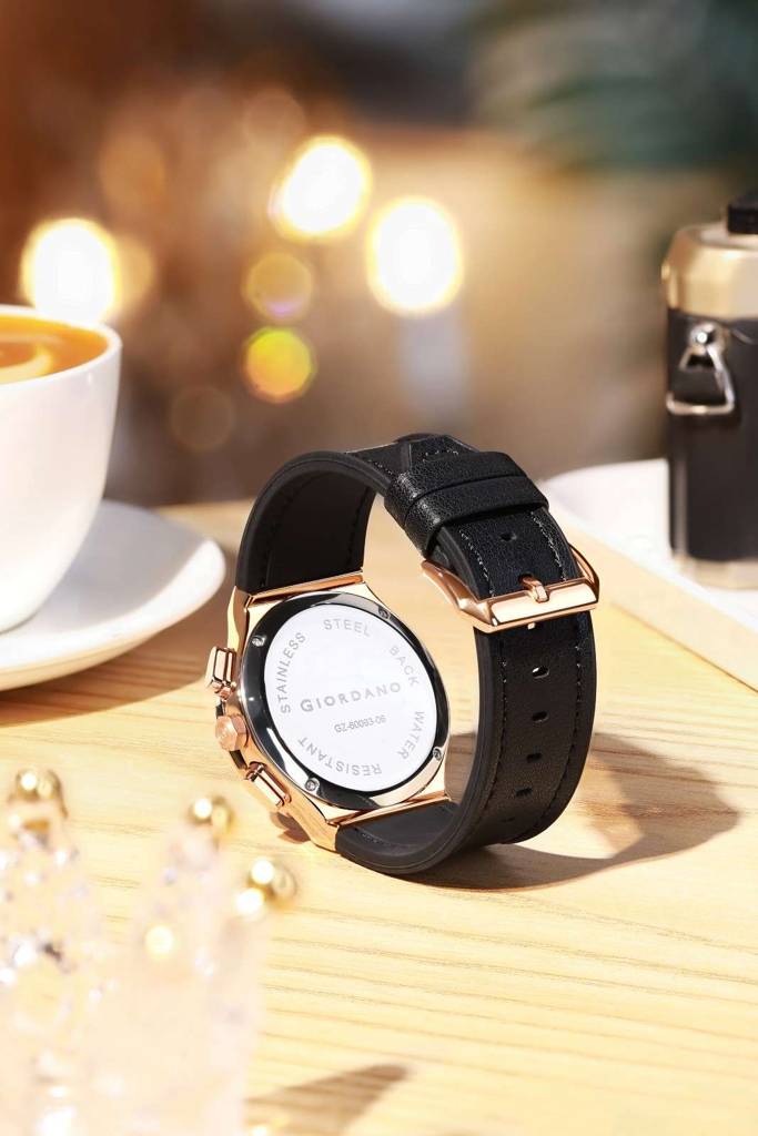 Giordano Analog Watch For Women Â Round Dial, Leather Strap, Crystal-Studded Bezel With Quartz Movement : GZ-60093-06