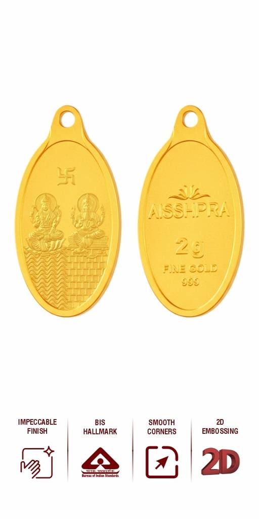 24 Kt 1 Gram Gold Coin Pendant Lakshmi Ji Ganesh Ji - 999 Purity : AGJ-Gld-Coin-999-LAXGAN-02