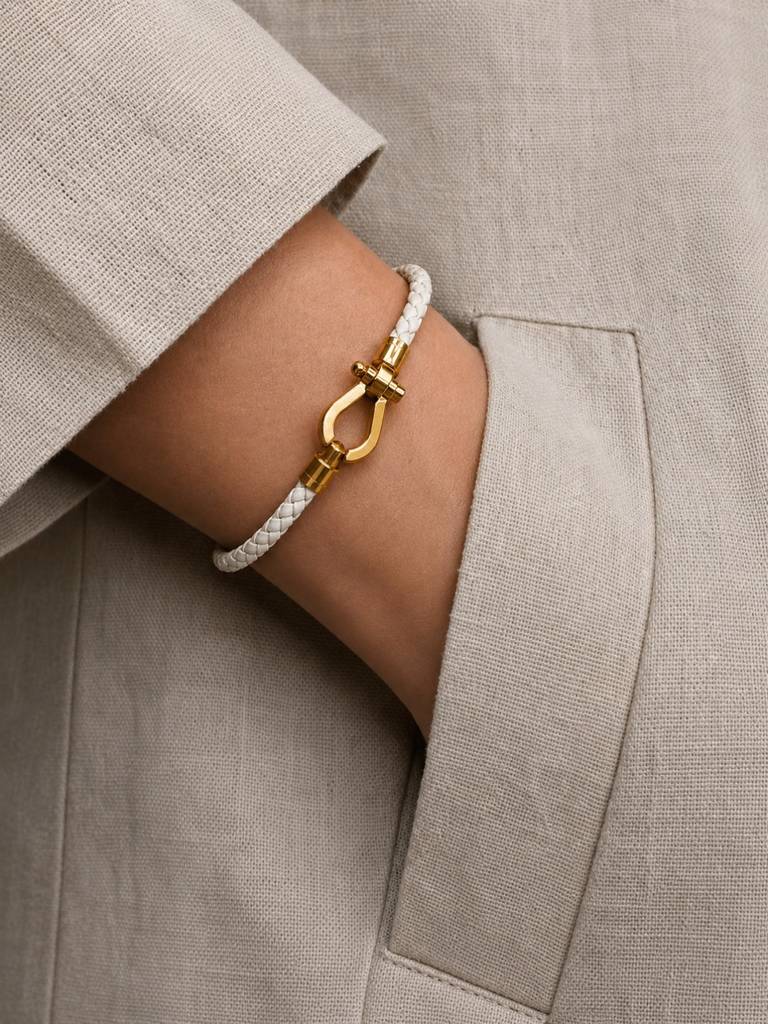 Unisex Braided Leather Gold Magnetic Bracelet : ATB1088WKL