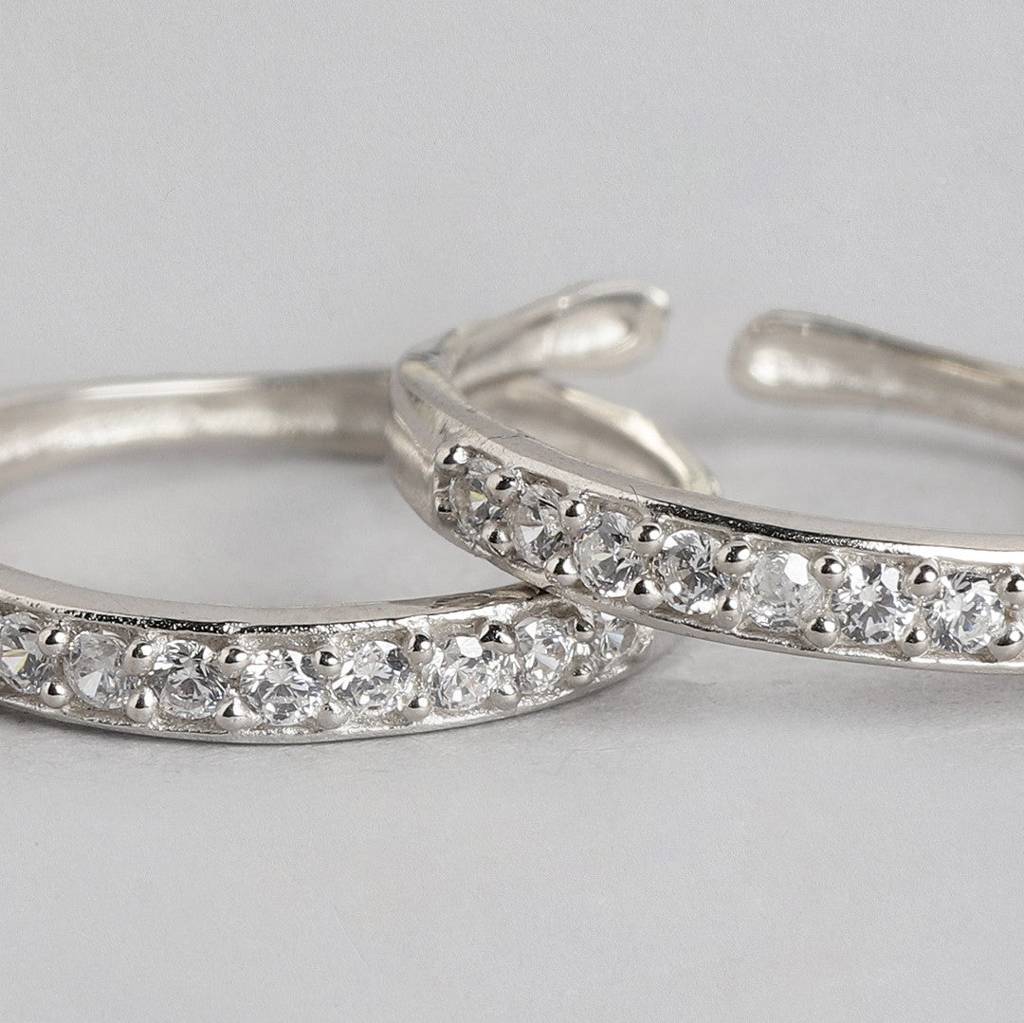 Cz Studded 925 Silver Toe Ring (Adjustable) : TOE-10042