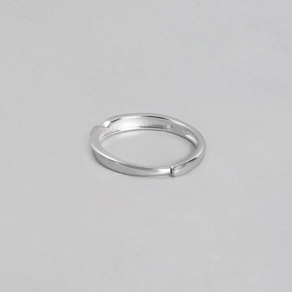Minimalistic Rhodium Plated 925 Sterling Silver Ring For Him (Adjustable) : RNG-40121
