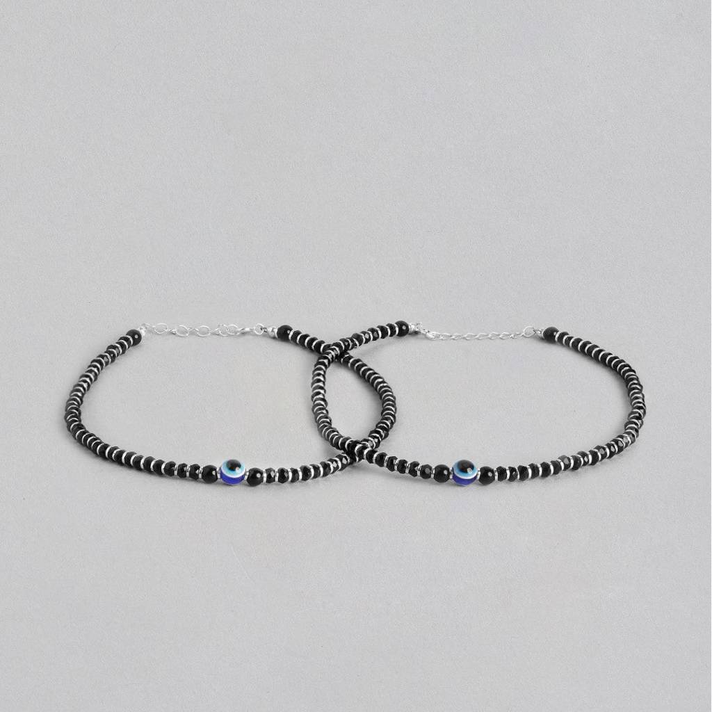 Evil Eye Beads 925 Sterling Silver Anklets : ANK-60011-PAIR