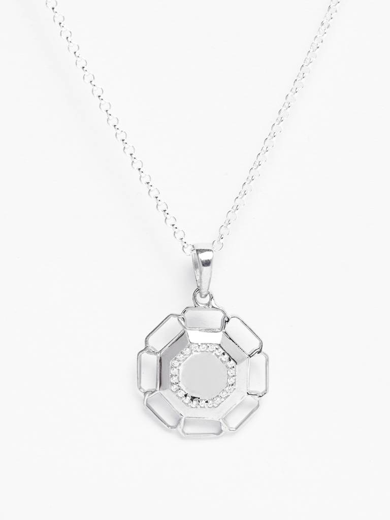 925 Silver Platinum Plated Swiss Zircon Sergio Men Pendant Necklace With Chain Gift For Men & Boys : CSMNP26