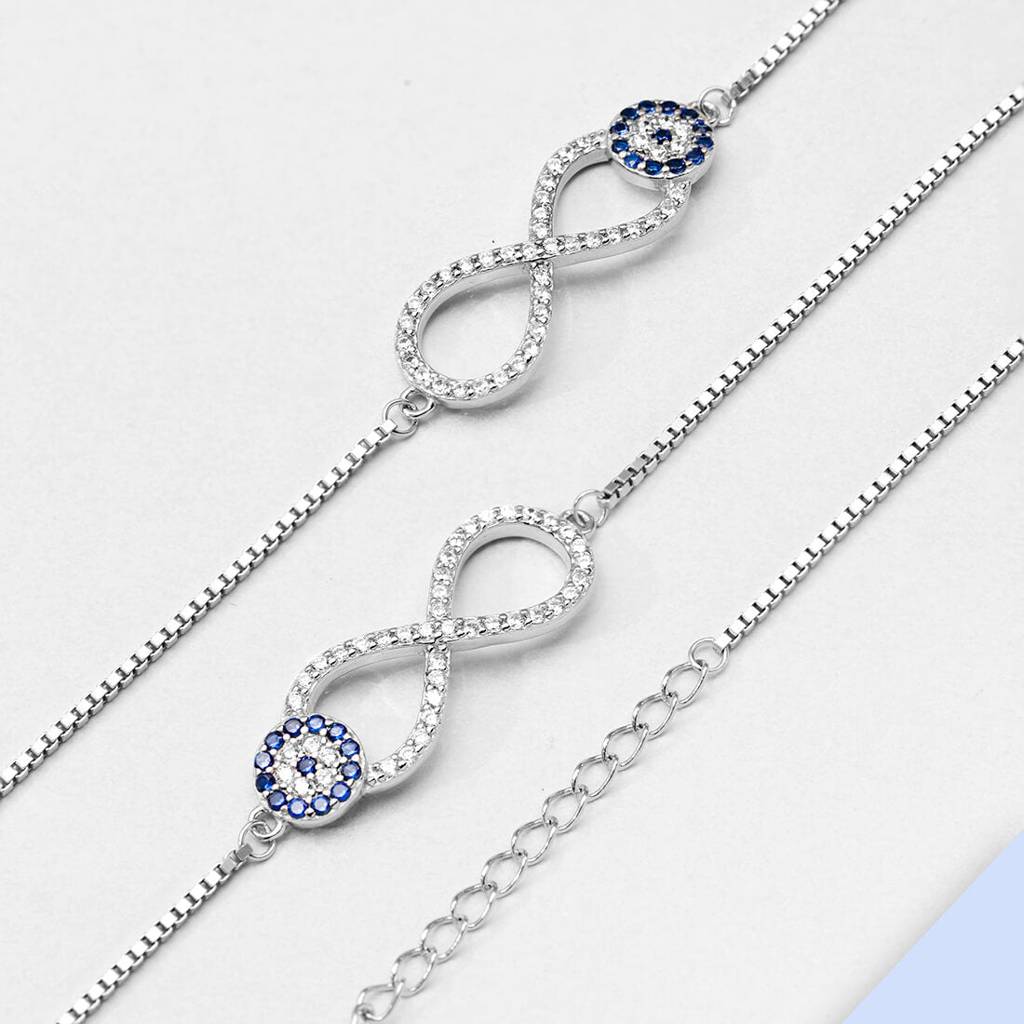 Infinity Evil Eye 925 Silver Anklets : ANK-60015-PAIR