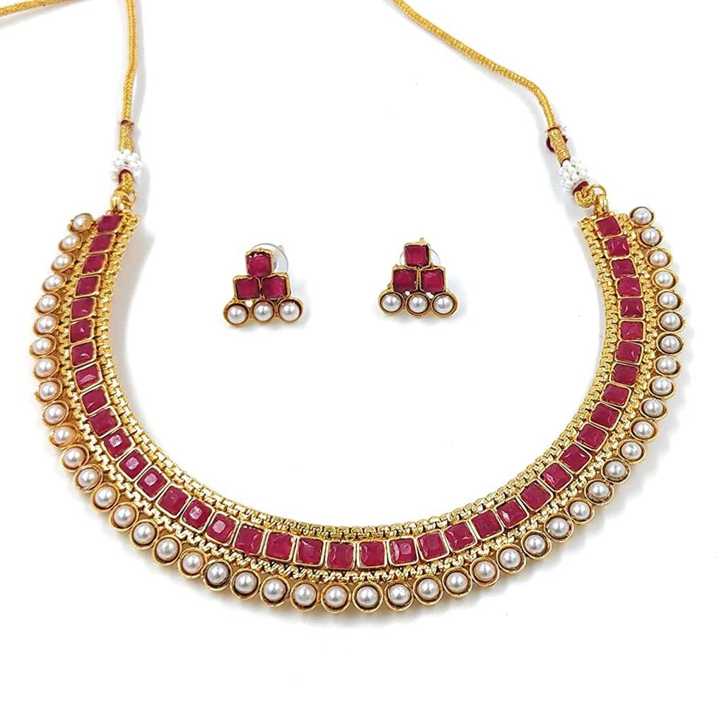 Peora Traditional Gold Plated Choker Necklace & Stud Earrings Jewellery Set For Women Girls : PF04N3391R