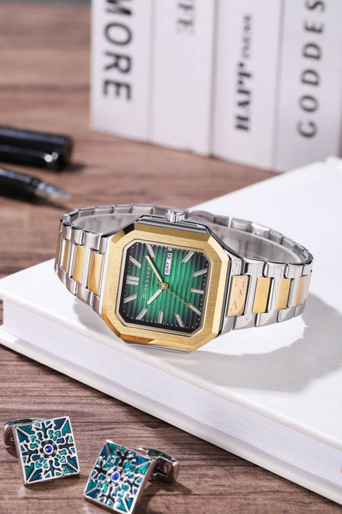 Giordano Square Formal Watch For Men – Textured Dial,Day & Date Display And Stylish Stainless Steel Strap : GZ-50140-44