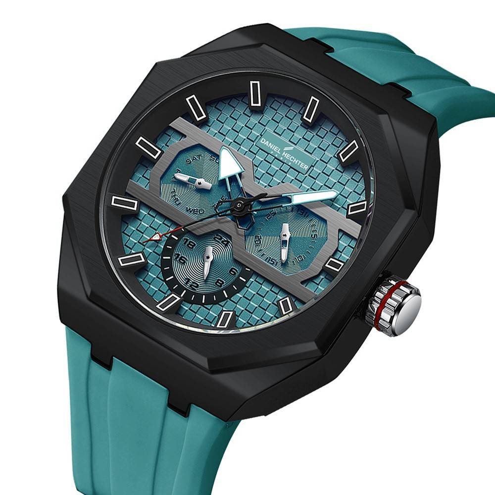Daniel Hechter Paris Kleber Collection Sporty Multifunction Watch For Men With Checkered Geometric Dial, Day & Da : DHM1023-04