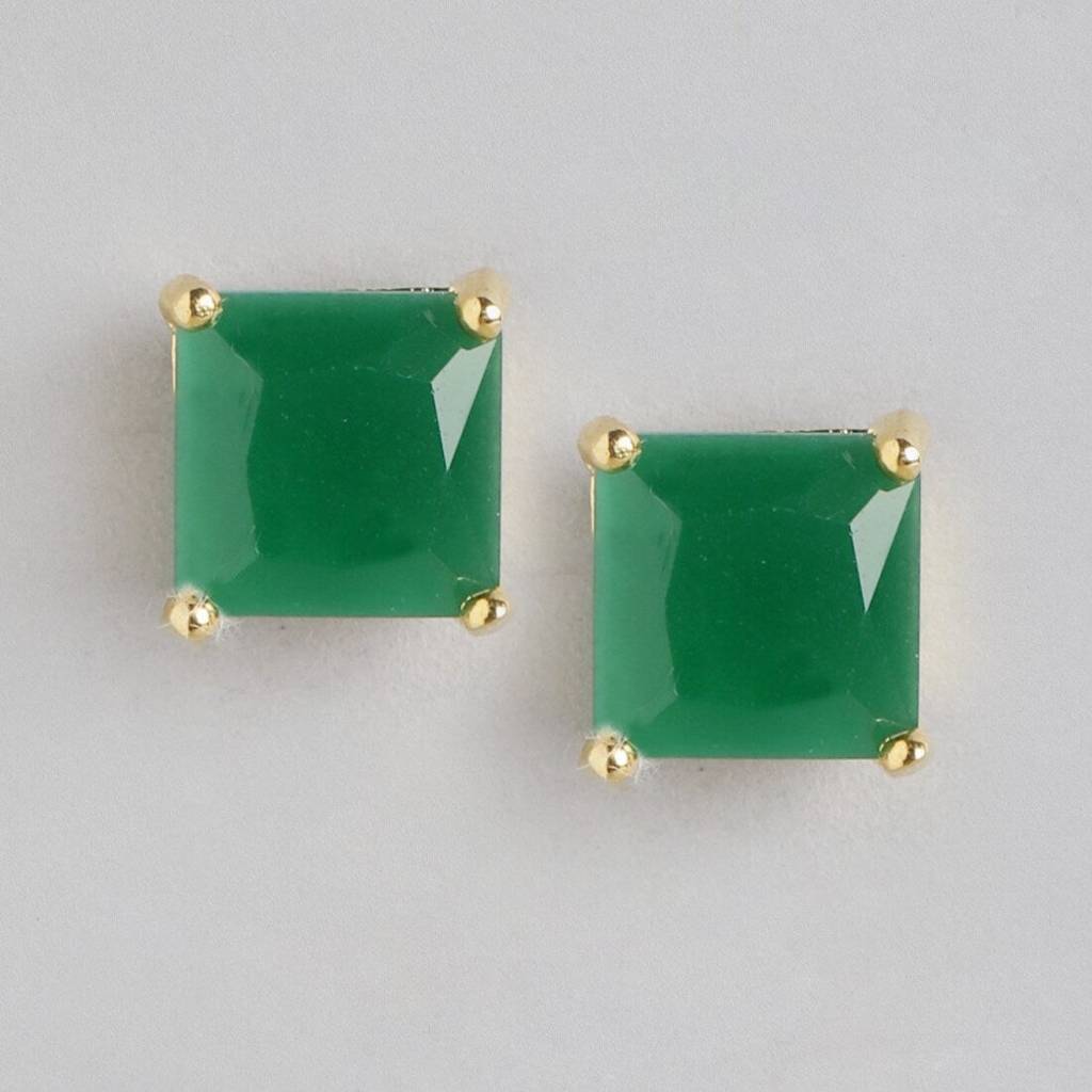 Golden Elegance Gold-Plated 925 Sterling Silver Green Cubic Zirconia Stud Earrings : EAR-20384