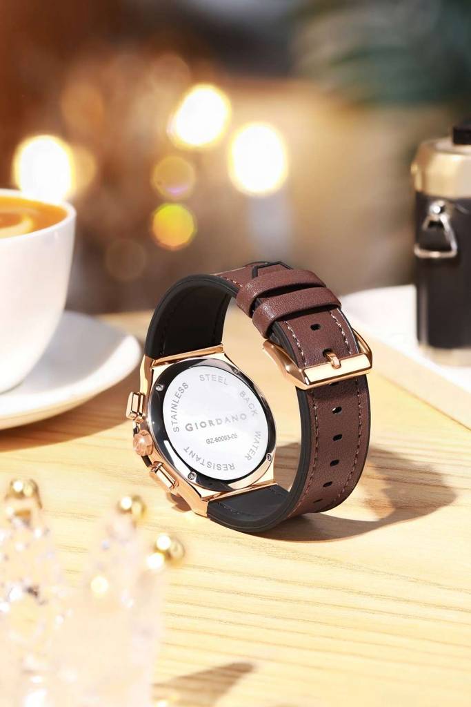 Giordano Analog Watch For Women Â Round Dial, Leather Strap, Crystal-Studded Bezel With Quartz Movement : GZ-60093-05