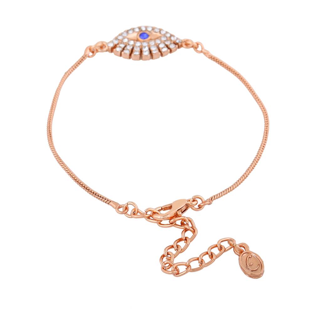 Estele Rose Gold Plated Evil Eye Designer Charm Bracelet With White Crystals For Women : 102093-RGBR