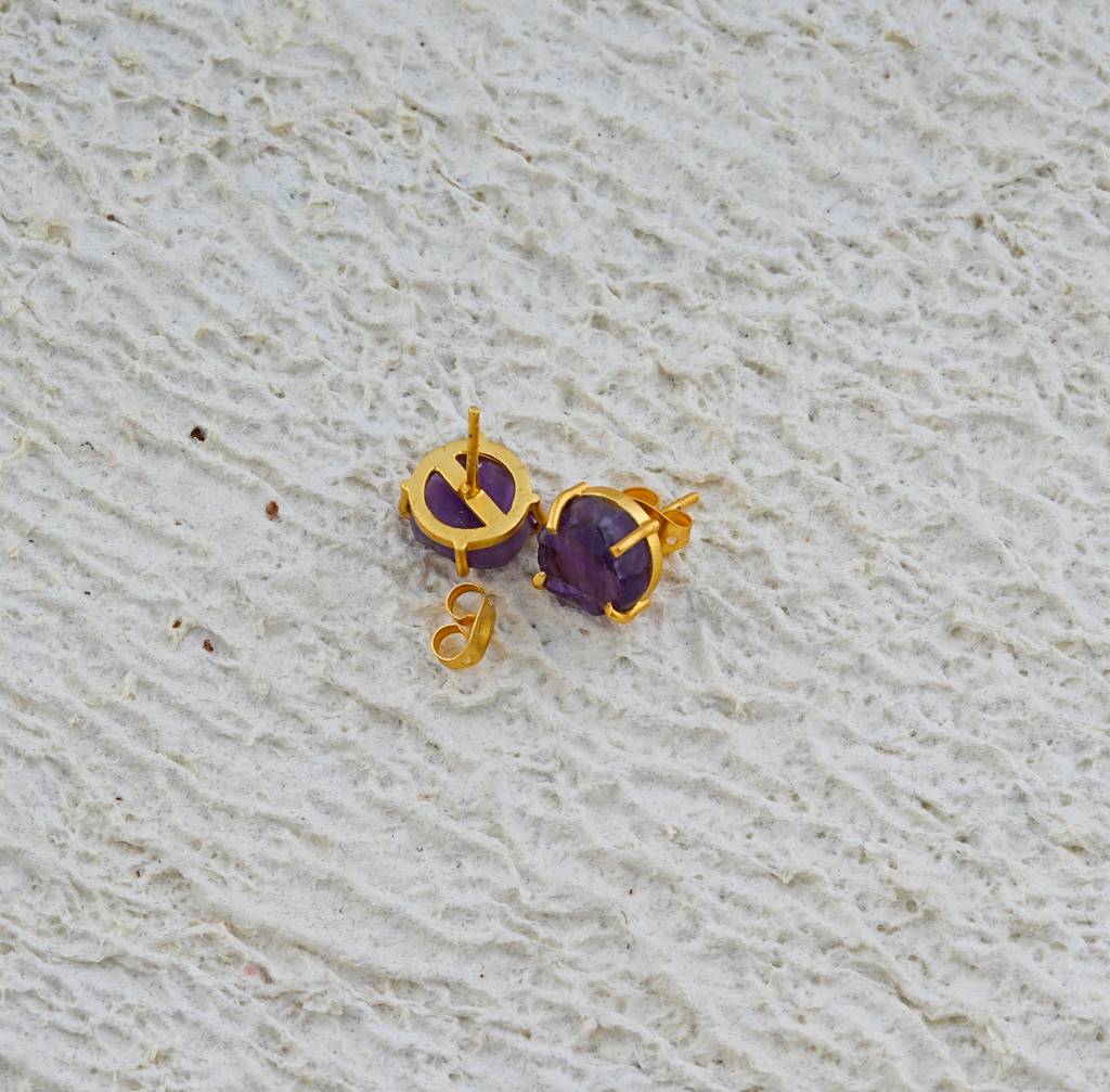 Natural Uncut Amethyst Gemstone Studs : NAGE23