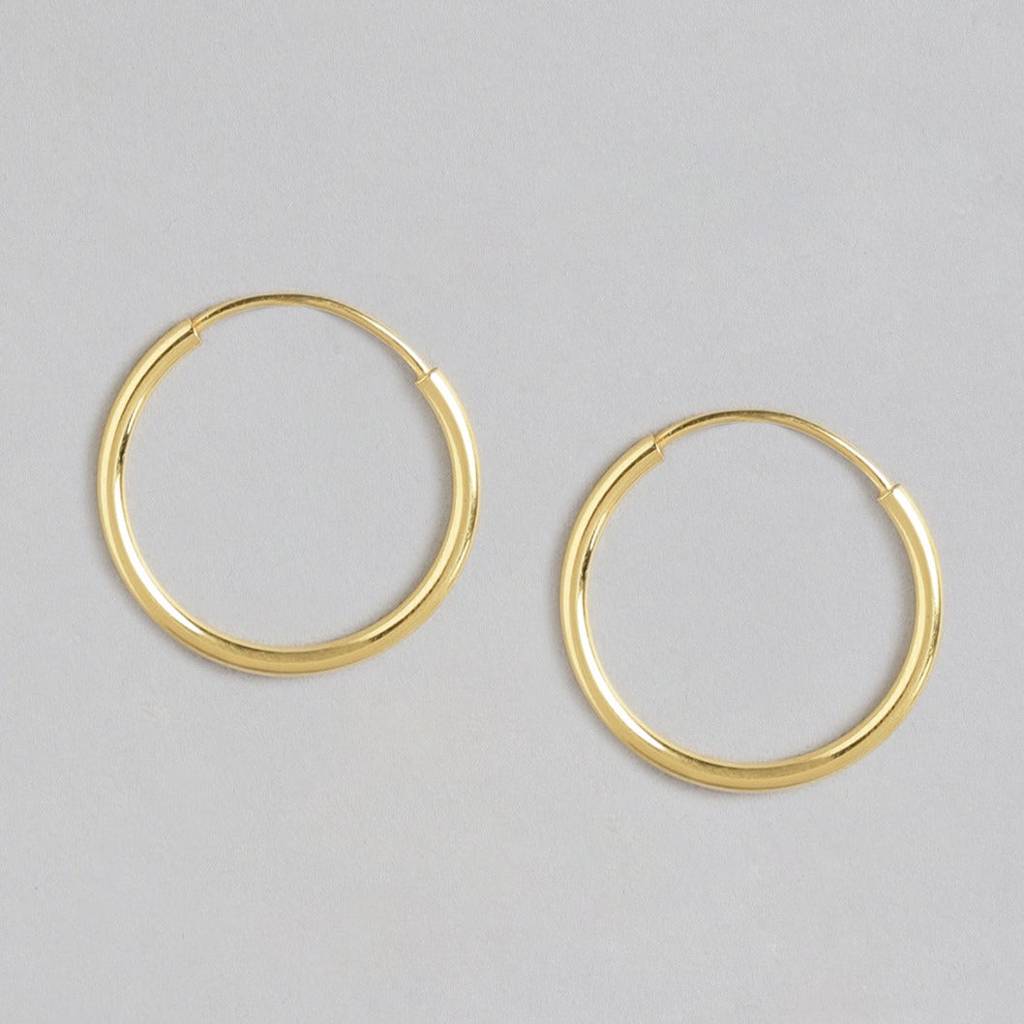 Gold Plated Round 925 Sterling Silver Hoops : EAR-20218