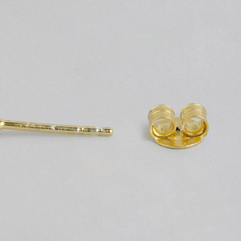 Dazzling Solitude Gold-Plated 925 Sterling Silver Stud Earrings : EAR-20047-G