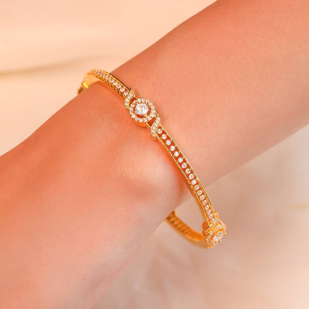 Golden Sparkling Gold-Plated Bangle In 925 Sterling Silver : BA-90006-ONE-2-4