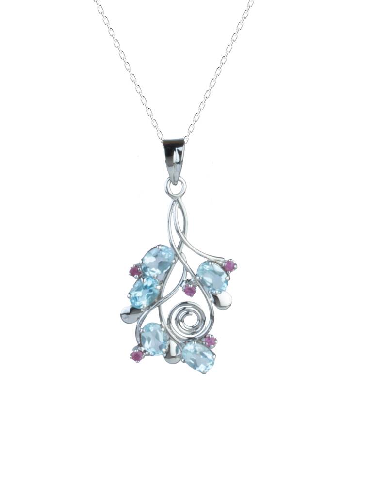 925 Sterling Silver Blue Topaz Pendant With 18 Inch Chain Handmade Gemstone Necklace For Women Elegant Jewelry Gift : FU-1055