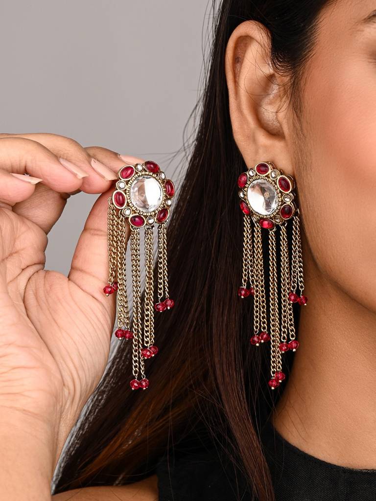 Kundan Tassel Drop Earrings : S24FAER519PNK